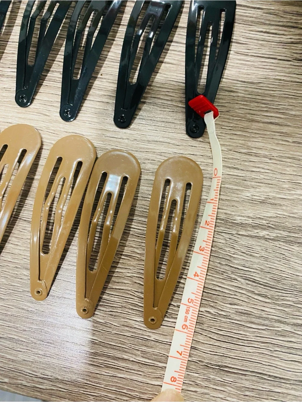 Set of Big Black and Tan Metal Snap Hair Clips - 16 Pack size 2.7”